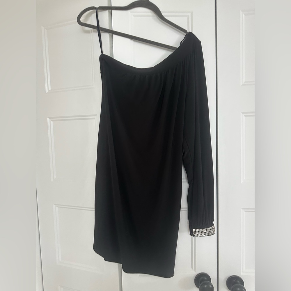 Bisou Bisou Black One Shoulder Dress with Rhinestone Detail